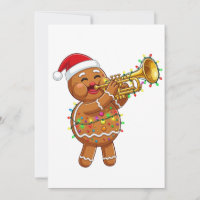 Happy Gingerbread Musician Playing Trumpet Xmas
