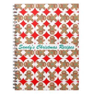 Happy Gingerbread Personalised Christmas Cookbook Spiral Notebook