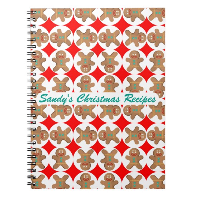 Happy Gingerbread Personalised Christmas Cookbook Spiral Notebook (Front)