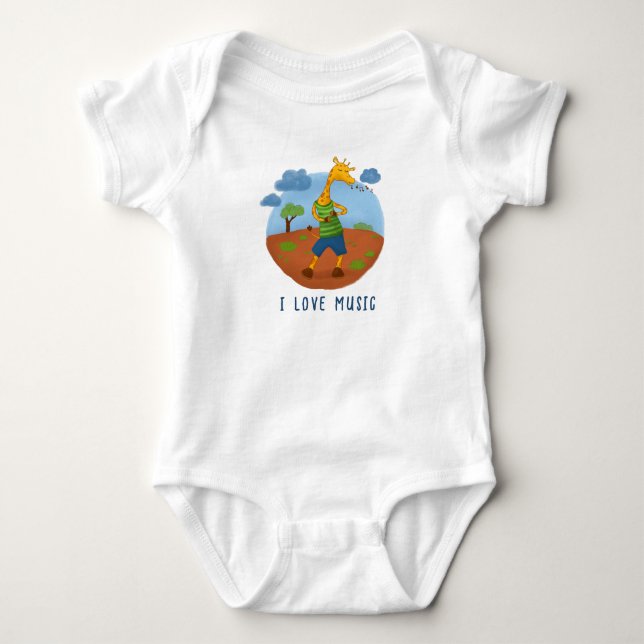 Happy Giraffe Cartoon Personalized Baby Bodysuit (Front)