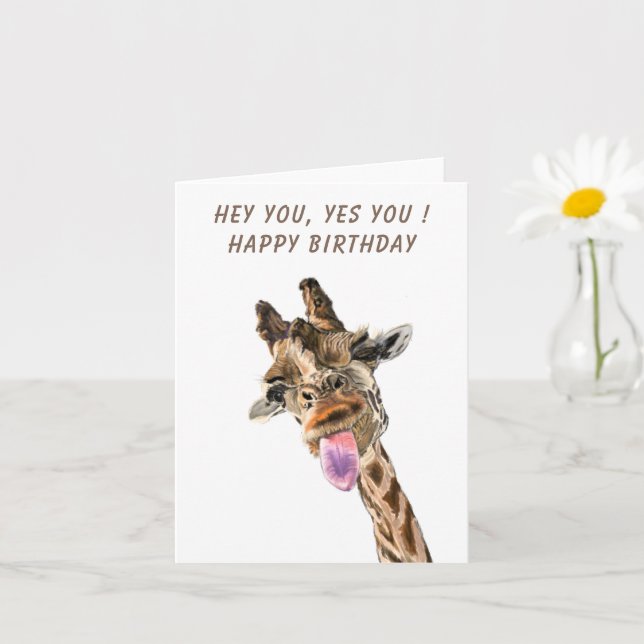 Happy Giraffe Funny Birthday Card (Small Plant)