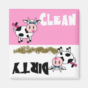 Happy Girl Cow Clean / Dirty Dishwasher Magnet