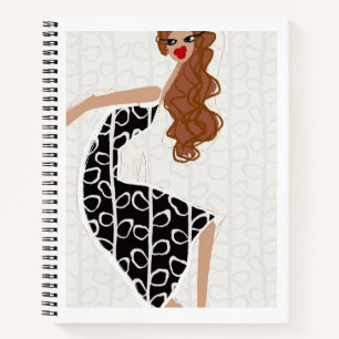 Happy Girl Dancing Black White Fashion Lover Notebook