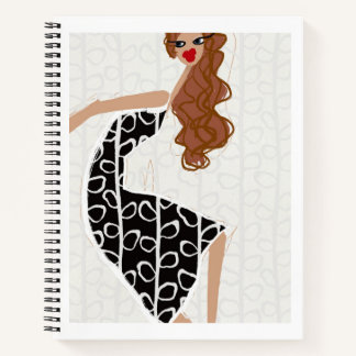 Happy Girl Dancing Black White Fashion Lover Notebook
