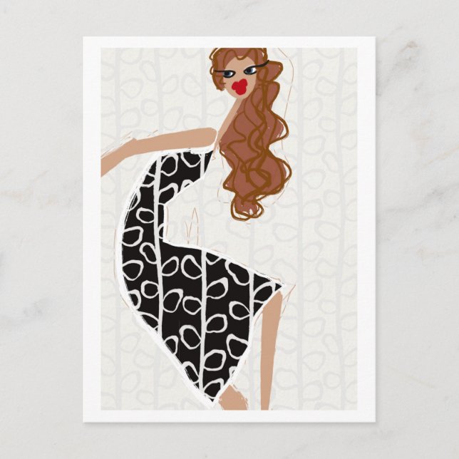 Happy Girl Dancing Black White Fashion Postcard (Front)