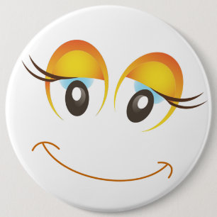 HAPPY GIRL FACE 6 CM ROUND BADGE