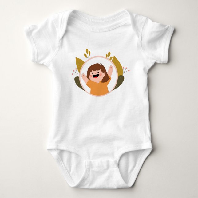Happy Girl Flowers Background Yellow Brown Baby Bodysuit (Front)