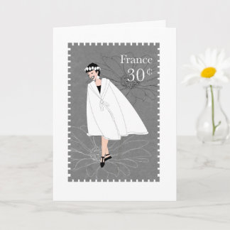 Happy Girl France Stamp Art Folded Greeting Card