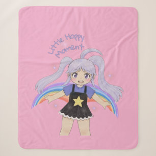 Happy Girl Hand Drawn Illustration – Little Happy  Sherpa Blanket