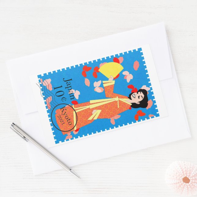Happy Girl Japan Stamp Art Decorative Sticker (Envelope)