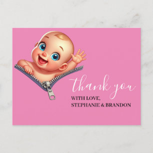 Happy Girl Peeking out Baby Shower Thank You   Postcard