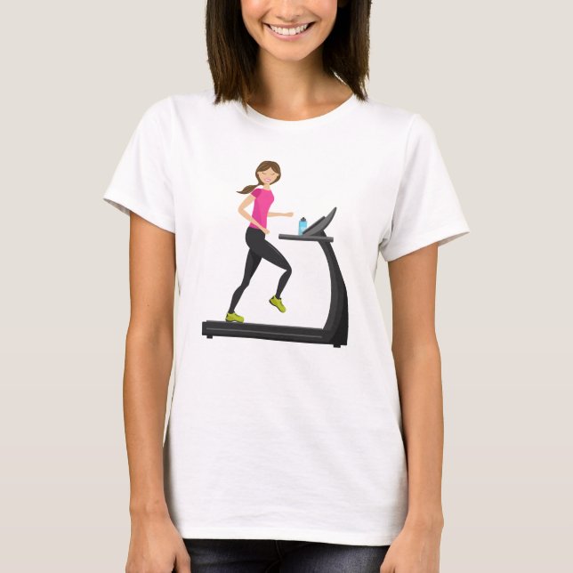 Happy Girl Running On A Treadmill Illustration T-Shirt (Front)