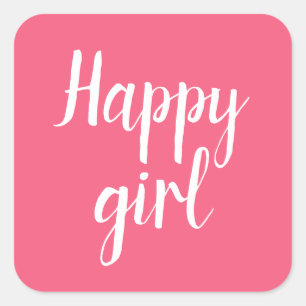 Happy girl square sticker