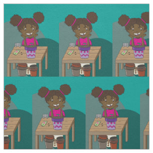 Happy Girl Starring at Seedling Print Fabric