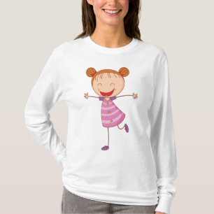 Happy Girl Stick Figure Ginger Hair Buns T-Shirt