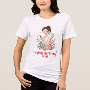 Happy Girl Texting with Flowers Tri-Blend Shirt