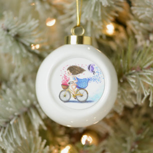Happy Girl with Bike Christmas Ornament