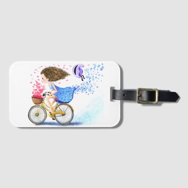 Happy Girl with Bike Luggage Tag (Front Horizontal)