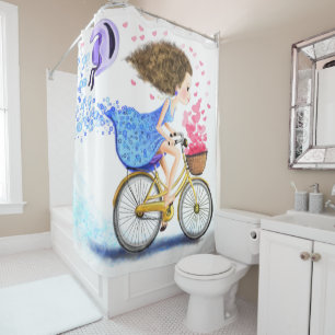 Happy Girl with Bike Shower Curtain