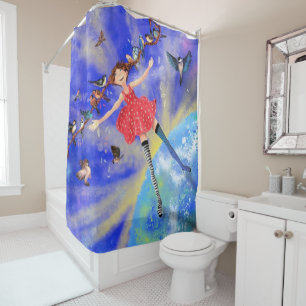 Happy Girl with Birds - Happines - Joy Shower Curtain