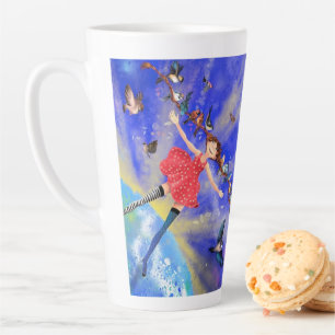 Happy Girl with Birds - Happines - Latte Mug