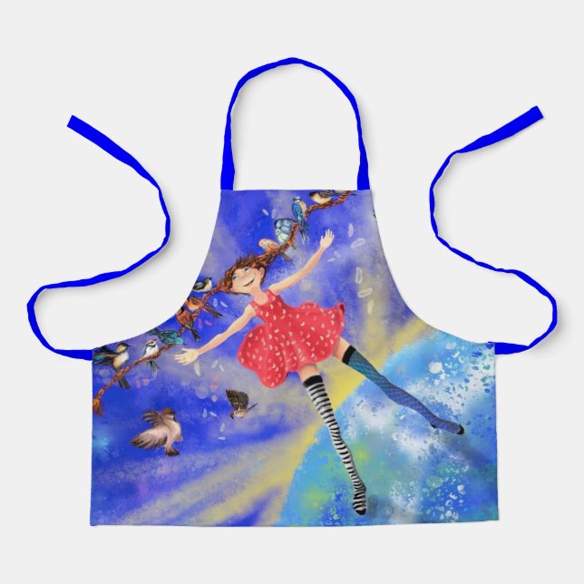 Happy Girl with BirdsApron Spring Apron (Front)