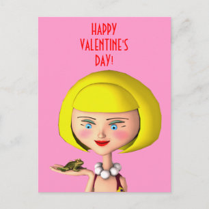 Happy Girl With Frog Prince Holiday Postcard