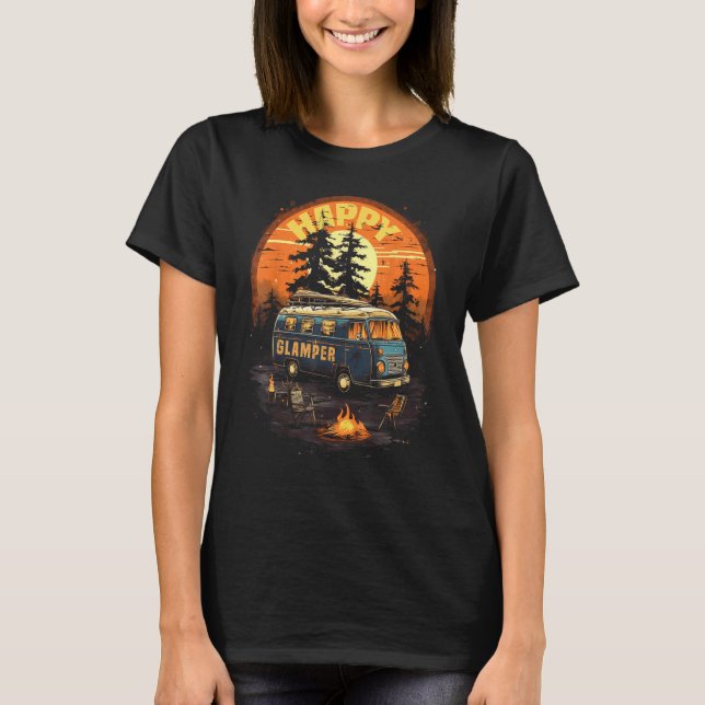 Happy Glamper Caravan Camping Glamping Gear Graphi T-Shirt (Front)