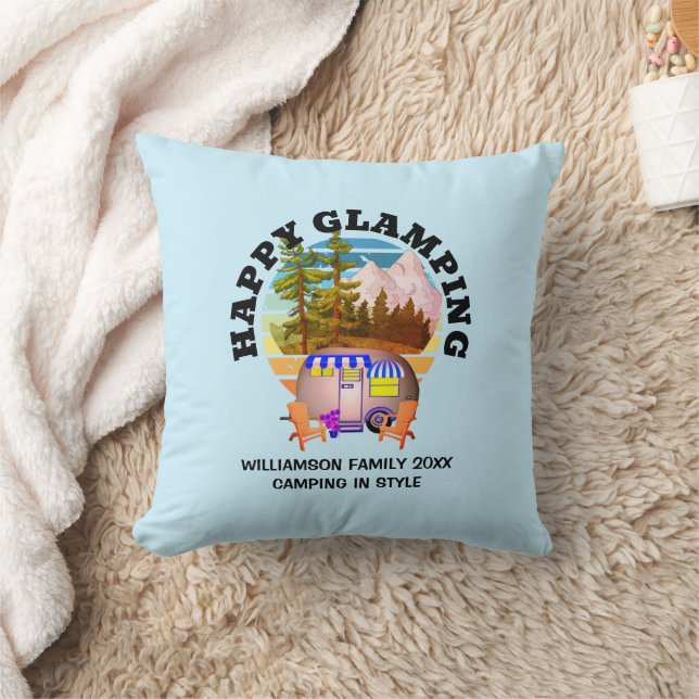 HAPPY GLAMPING Custom Name Family Camping Trip Cushion (Blanket)