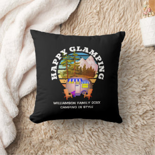 HAPPY GLAMPING Custom Name Family Camping Trip Cushion