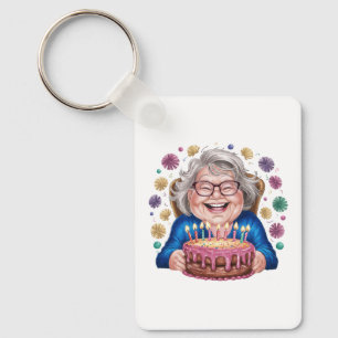Happy Glasses Granny Bday Graphic Key Ring