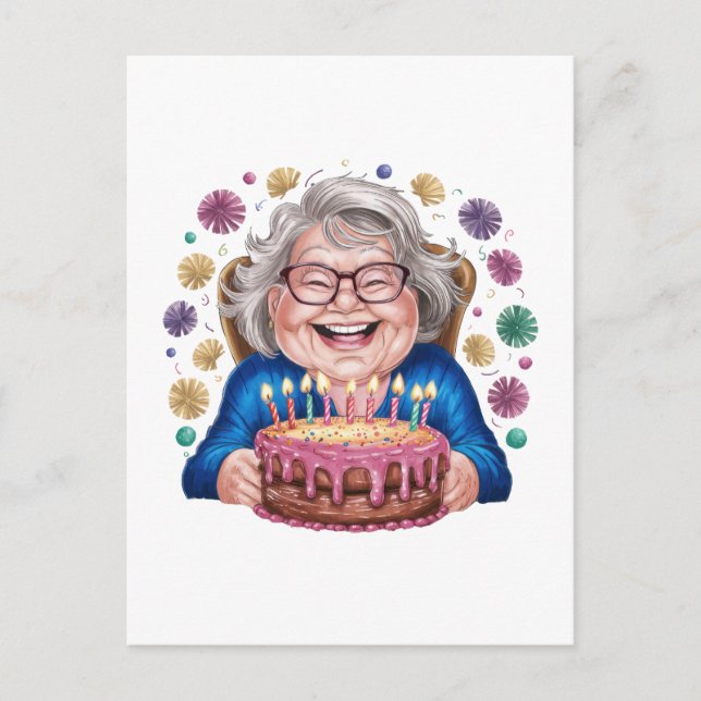 Happy Glasses Granny Bday Graphic Postcard (Front)