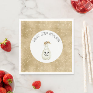 Happy Glitzy Halloween Gold Cream Pumpkin Face Napkin