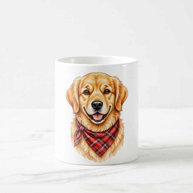 Happy gloden retriever with red bandanna coffee mug (Center)