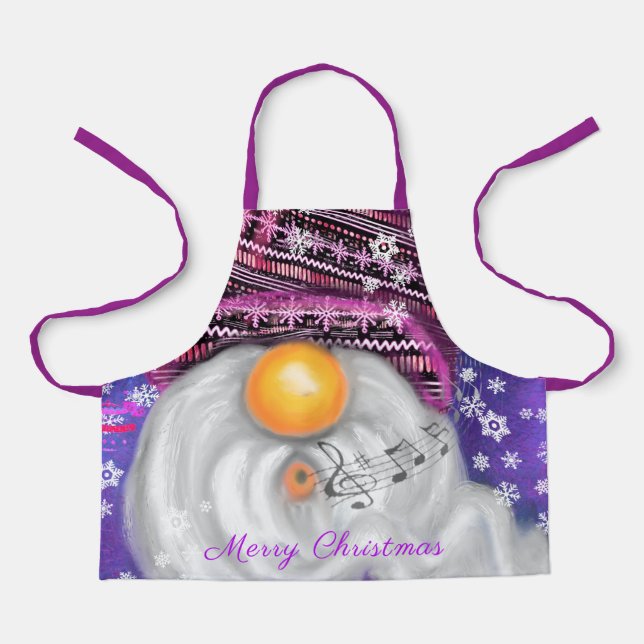 Happy Gnome In Purple Hat Christmas Apron (Front)