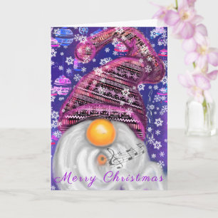 Happy Gnome In Purple Hat Christmas Card