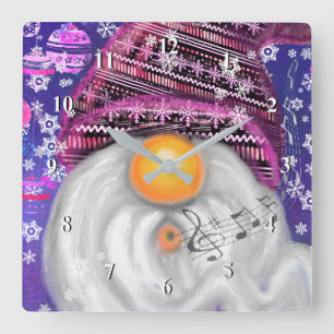 Happy Gnome In Purple Hat Clock