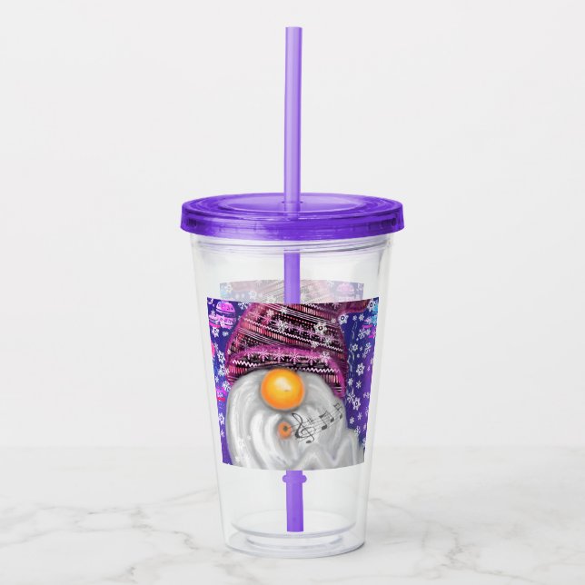 Happy Gnome In Purple Hat Sings A Christmas Song   Acrylic Tumbler (Front)