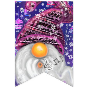 Happy Gnome In Purple Hat Sings A Christmas Song   Bunting