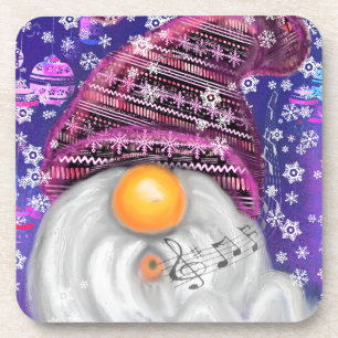 Happy Gnome In Purple Hat Sings A Christmas Song Coaster