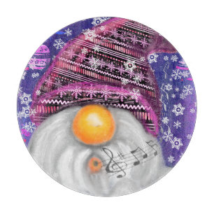 Happy Gnome In Purple Hat Sings A Christmas Song   Cutting Board