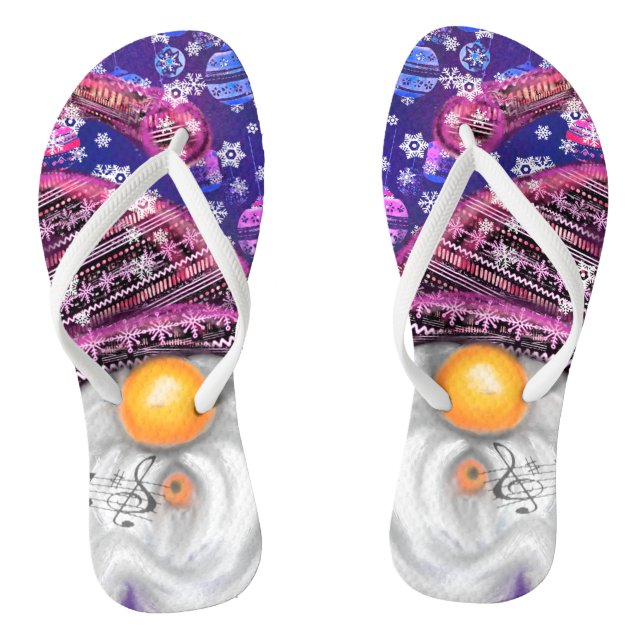 Happy Gnome In Purple Hat Sings A Christmas Song   Jandals (Footbed)