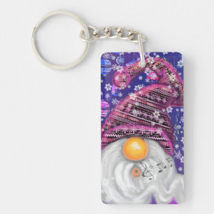 Happy Gnome In Purple Hat Sings A Christmas Song Key Ring