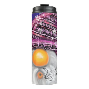 Happy Gnome In Purple Hat Sings A Christmas Song Thermal Tumbler