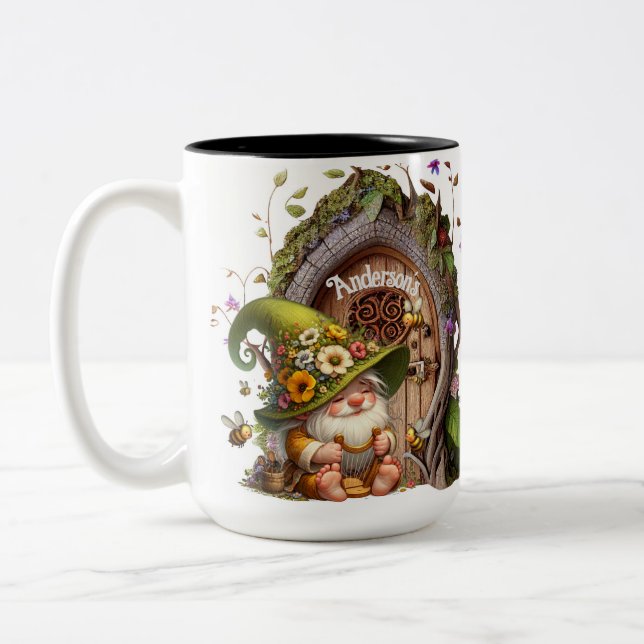 Happy Gnome Optional Personalise  Two-Tone Coffee Mug (Left)