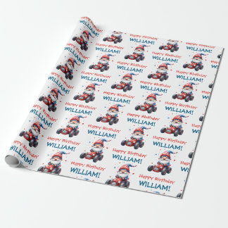 Happy Gnome Racing Patriotic Birthday Wrapping Paper