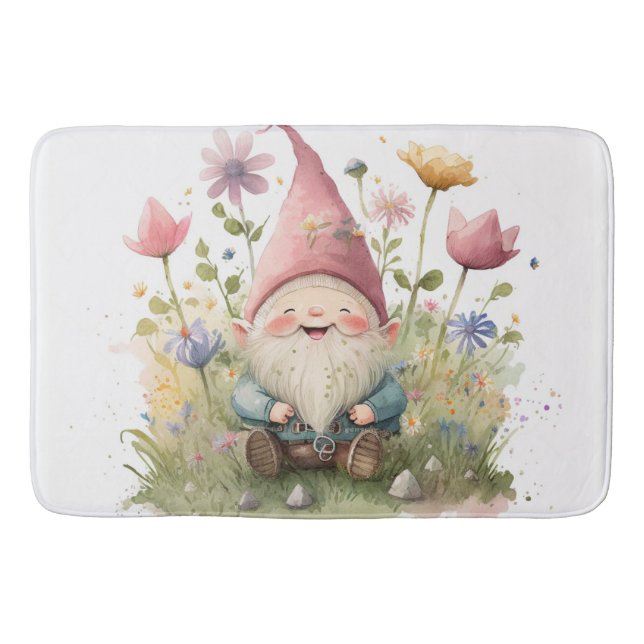 Happy gnome shower curtain bath mat (Front)
