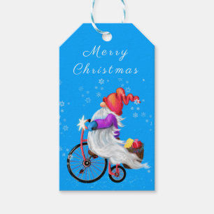 Happy Gnome with Bike and Gifts - Merry Christmas Gift Tags