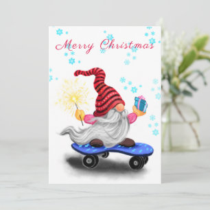Happy Gnome with Gift Christmas Card