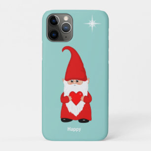 Happy gnome  with heart on teal Case-Mate iPhone case